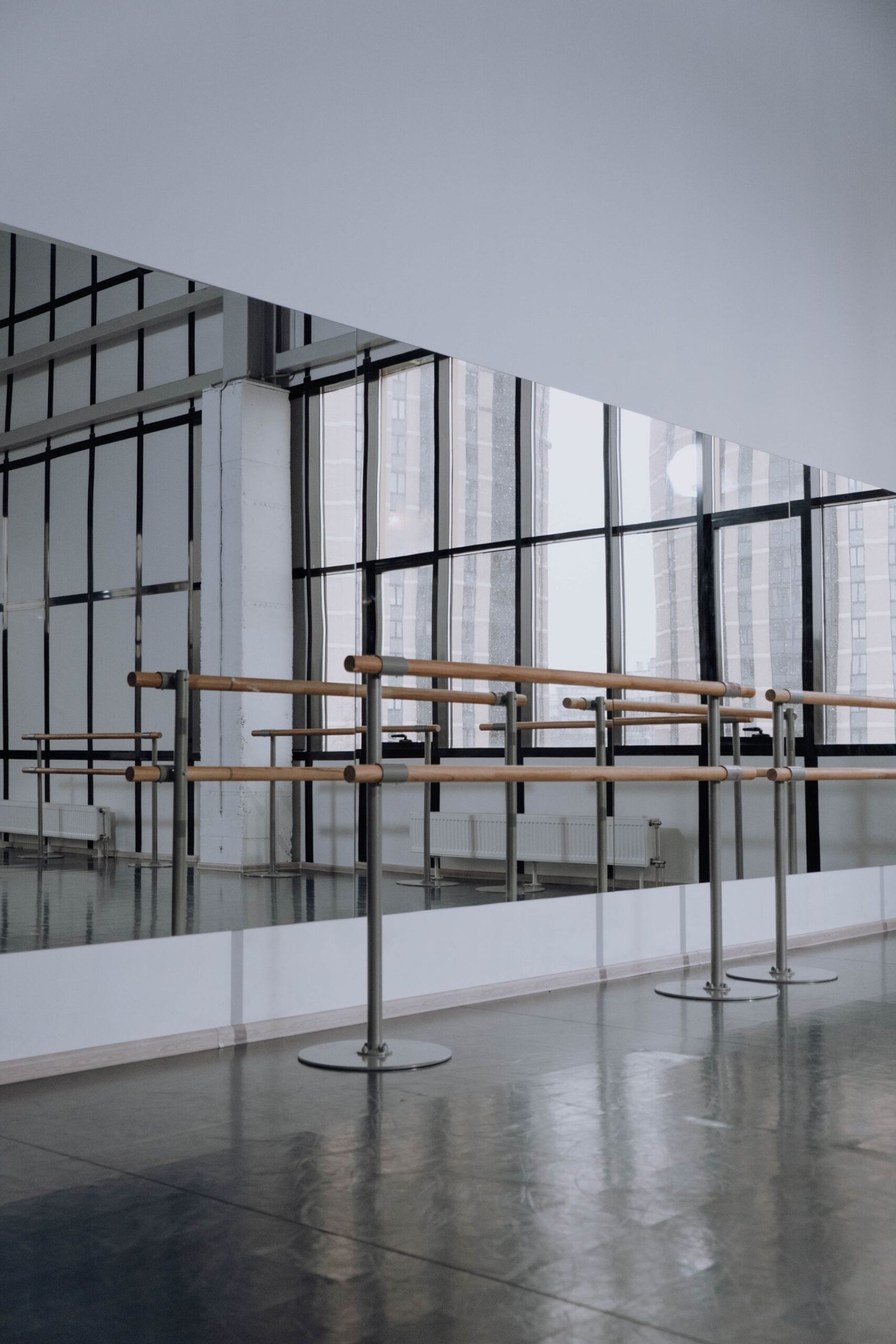 The main studio with mirrored walls and barres